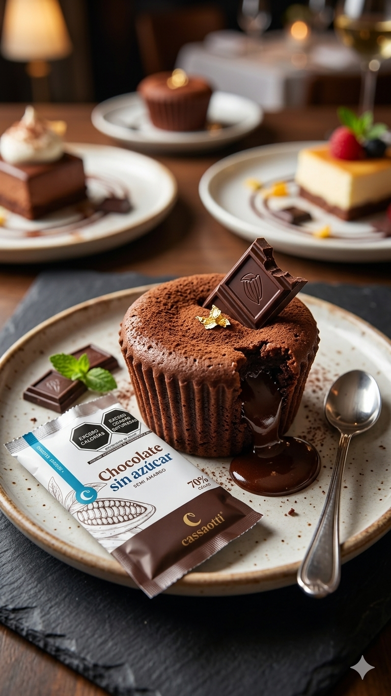 Postre de chocolate fundido con una onza de chocolate sin azúcar Cassaotti